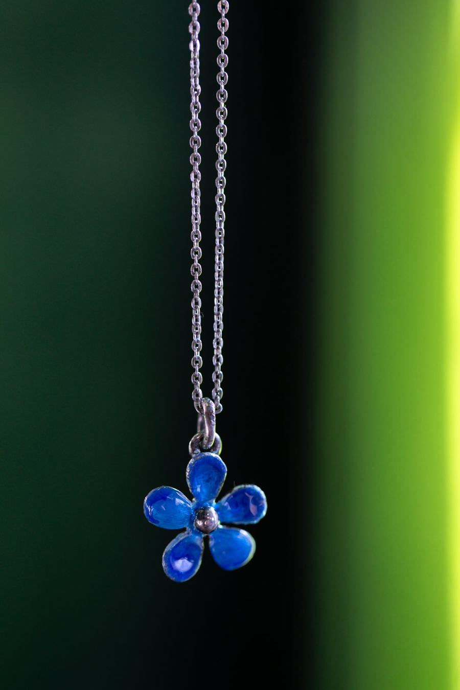 Blue enamel forget-me-not flower pendant